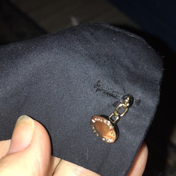 Karl lagerfeld paris black ruffled button down stretch shirt sz L - Picture 9 of 9